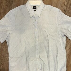 Boss Men's Light Gray Striped Button Down Shirt